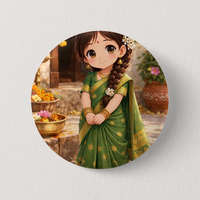 Little Grace in Green Button (Front)