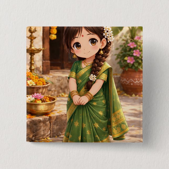 Little Grace in Green Button (Front)