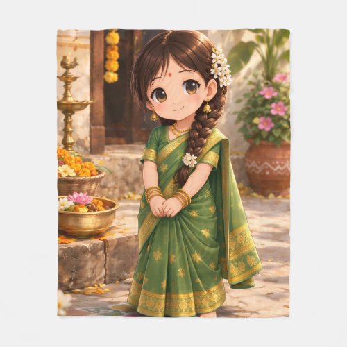 Little Grace in Green Fleece Blanket