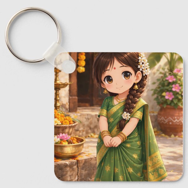 Little Grace in Green Keychain (Front)