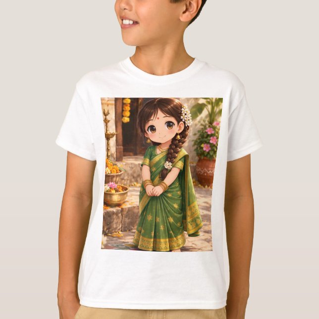 Little Grace in Green T-Shirt (Front)