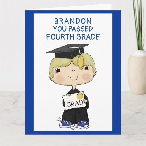 Little Graduate Boy Blond Hair Big Card