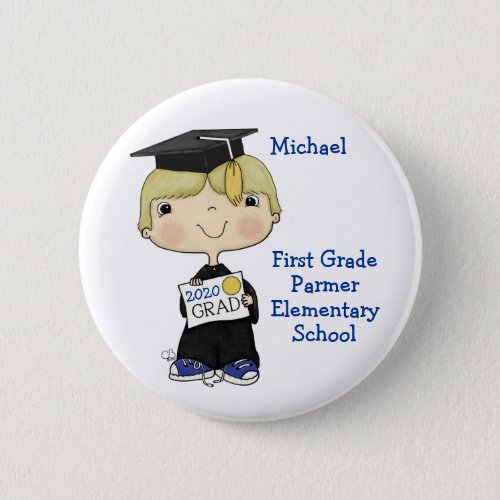 Little Graduate Boy Blond Hair Button