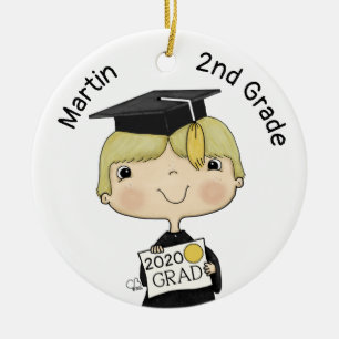 Little Graduate Boy Blond Hair Ceramic Ornament
