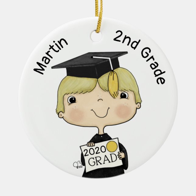 Little Graduate Boy Blond Hair Ceramic Ornament (Front)