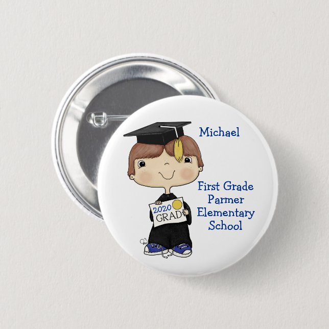 Little Graduate Boy Brown Hair Button (Front & Back)