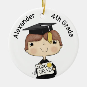Little Graduate Boy Brown Hair Ceramic Ornament