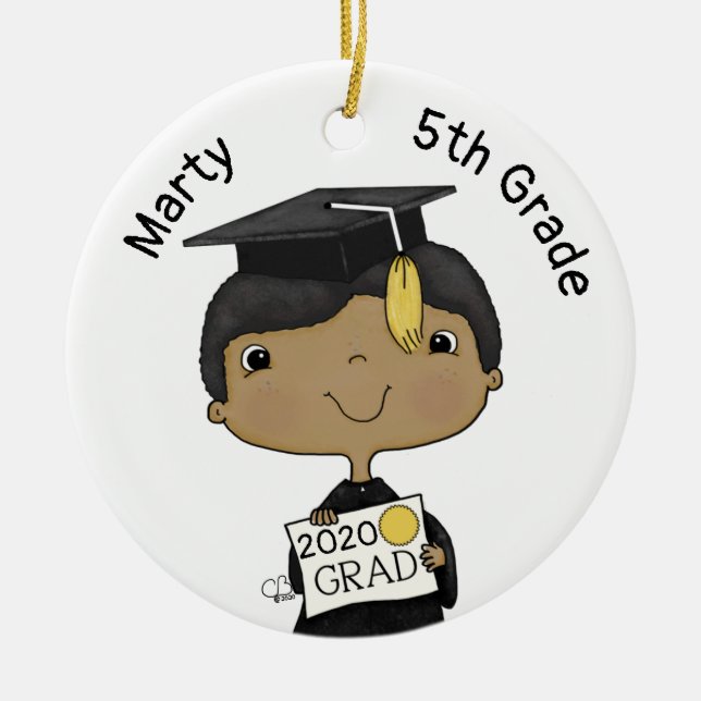 Little Graduate Boy Dark Skin Ceramic Ornament (Front)