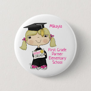 Little Graduate Girl Blond Hair Button