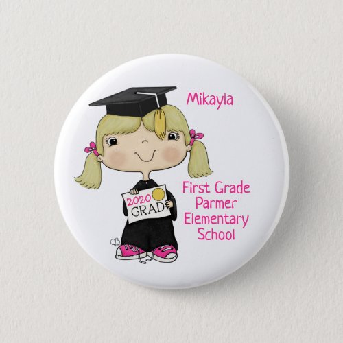 Little Graduate Girl Blond Hair Button