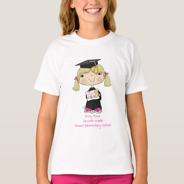 Little Graduate Girl Blond Hair T-Shirt (Front)