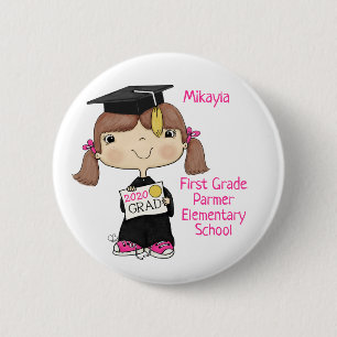 Little Graduate Girl Brown Hair Button