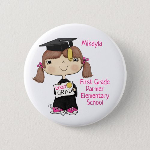 Little Graduate Girl Brown Hair Button