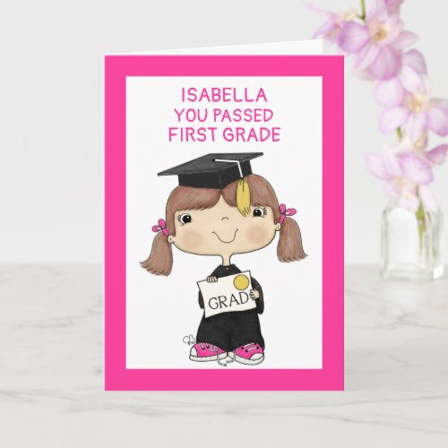 Little Graduate Girl Brown Hair Card