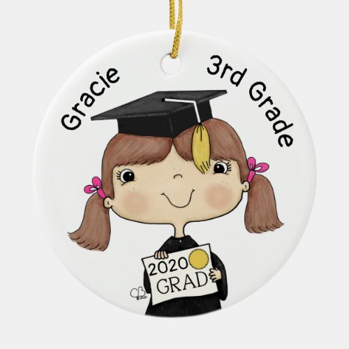 Little Graduate Girl Brown Hair Ceramic Ornament