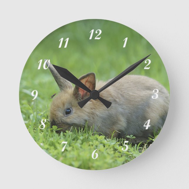 Little Gray Bunny Round Clock (Front)