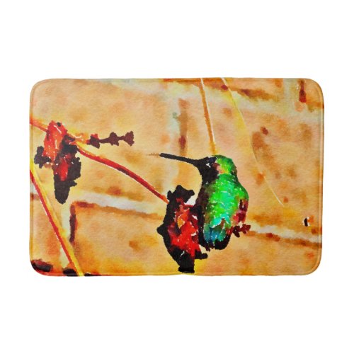 Little Green and Red  hummingbird Bathroom Mat