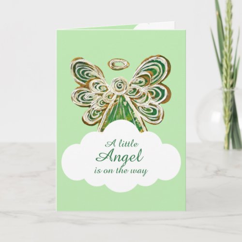 Little Green Angel on the Way Baby Shower Card