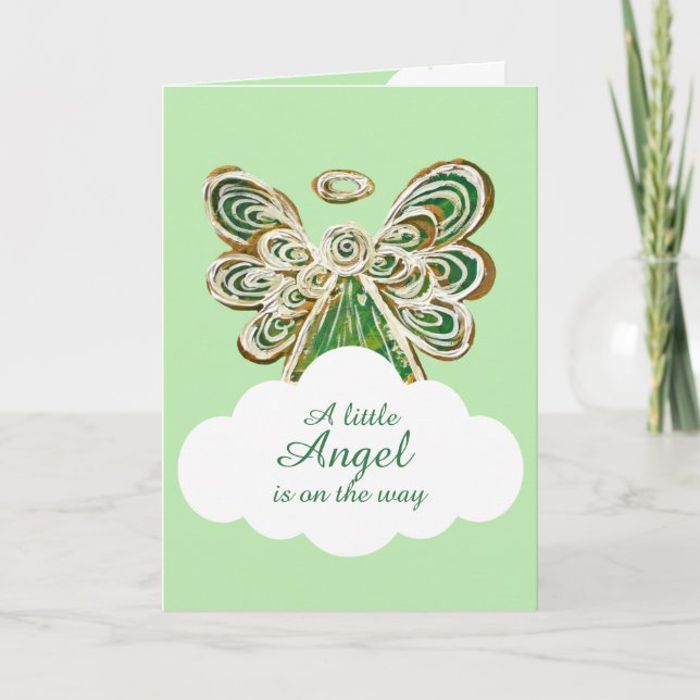 Little Green Angel on the Way Baby Shower Card (Front)