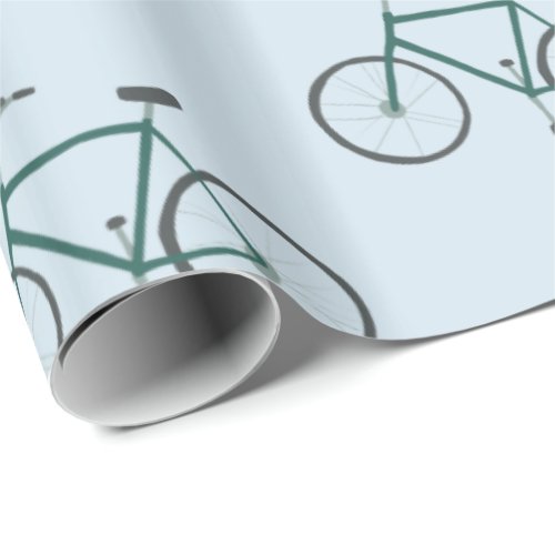 Little Green Bicycles Pattern Blue Gift Wrap