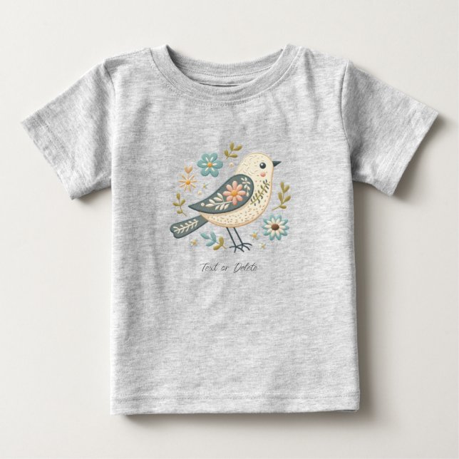 Little Green Bird Floral Baby T-Shirt (Front)