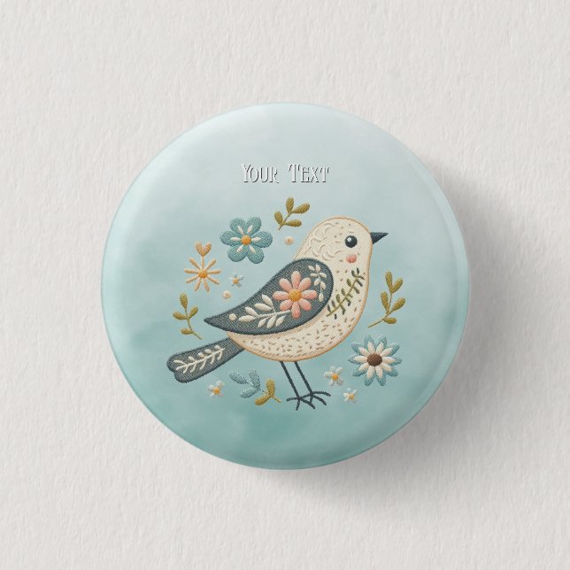 Little Green Bird Floral Button (Front)