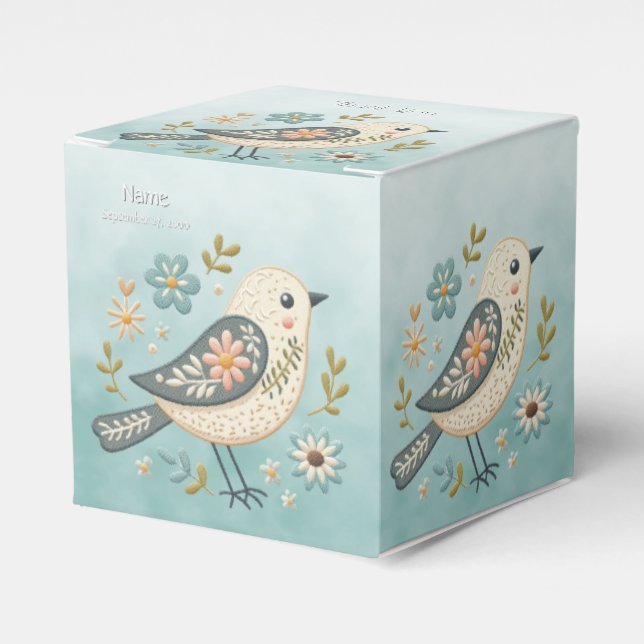 Little Green Bird Floral Favor Box (Front Side)