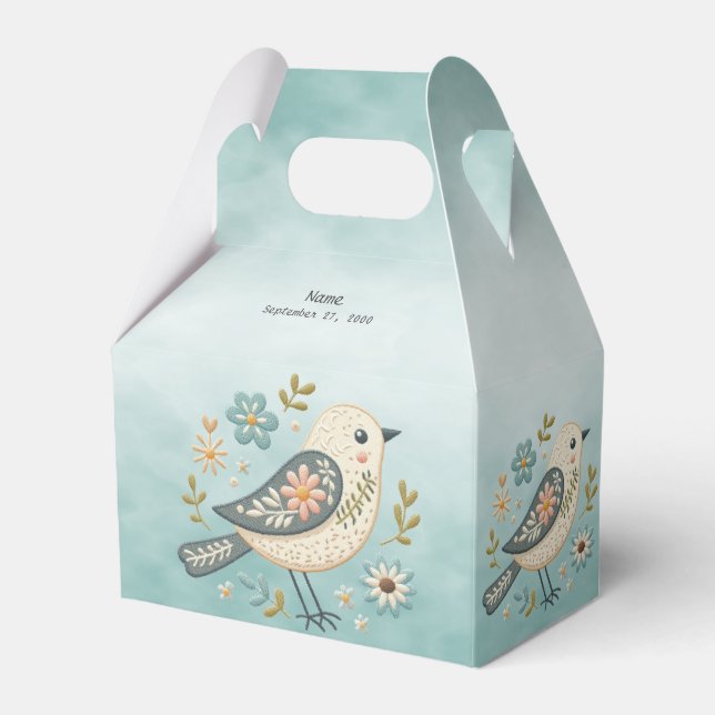 Little Green Bird Floral Favor Box (Front Side)