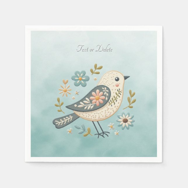 Little Green Bird Floral Napkins (Front)