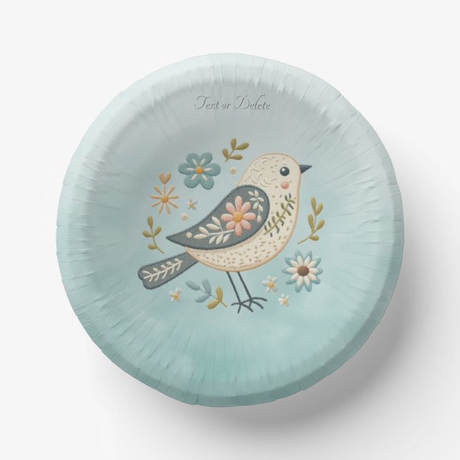 Little Green Bird Floral Paper Bowl (Front)