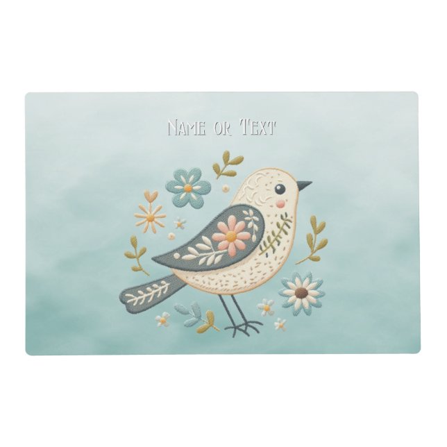 Little Green Bird Floral Placemat (Front)