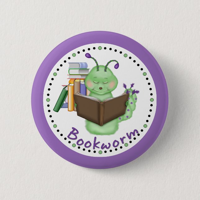 Little Green Bookworm Button (Front)