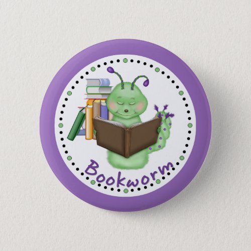 Little Green Bookworm Button