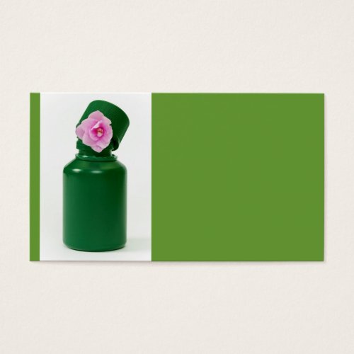 little green bottle and pink flower business card templates