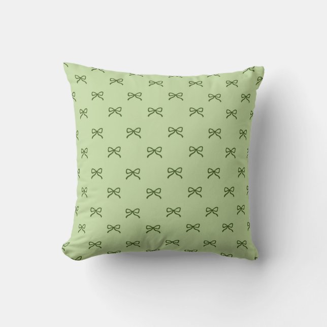 Little Green Bow Feminine Pastel & Coquette  Throw Pillow (Front)