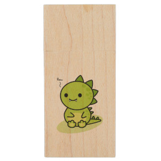 Little green dragon wood flash drive