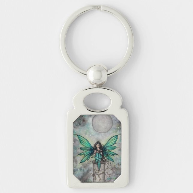 Little Green Fae Fairy Fantasy Art Keychain (Front)