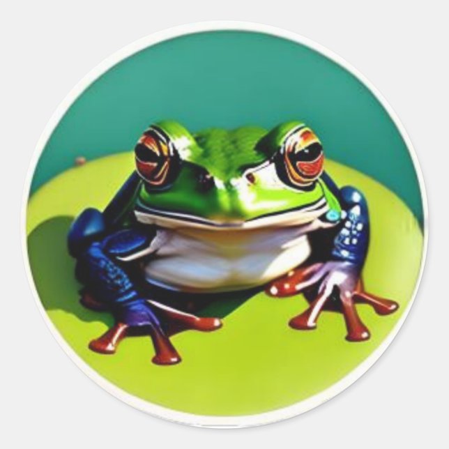 Little Green Frog on a Lilly Pad Classic Round Sticker (Front)