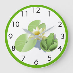 Little Green Frog Sitting on a Lily Pad Large Clock