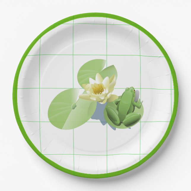 Little Green Frog Sitting on a Lily Pad Paper Plates (Front)