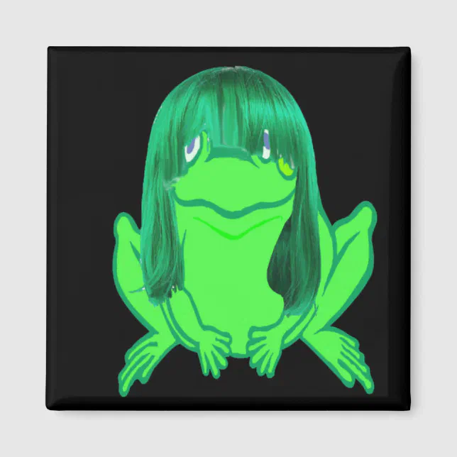 little green frog w green wig magnet Zazzle