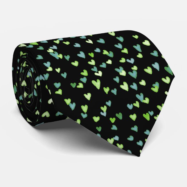 Little Green Hearts Tie (Rolled)