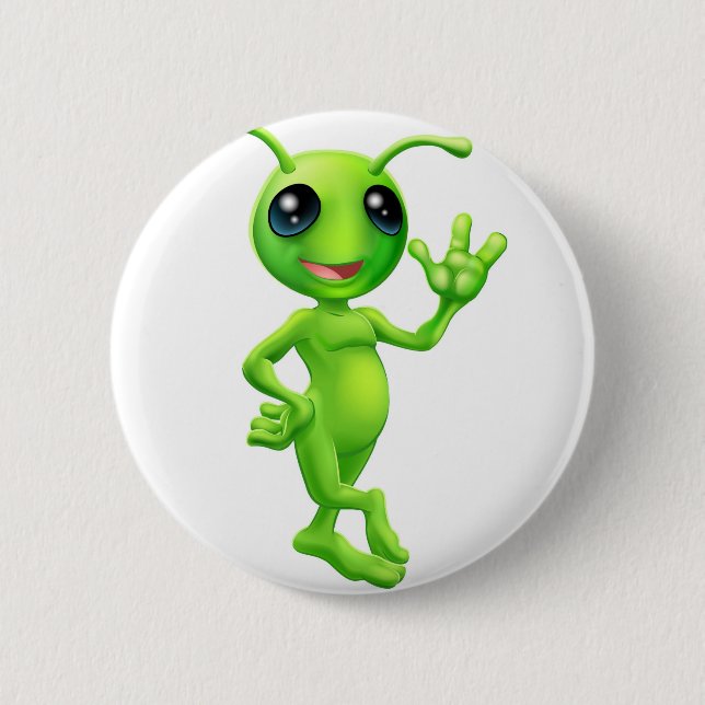 Little green man alien pinback button (Front)