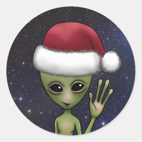 Little Green Man Alien Space Holiday Christmas Classic Round Sticker