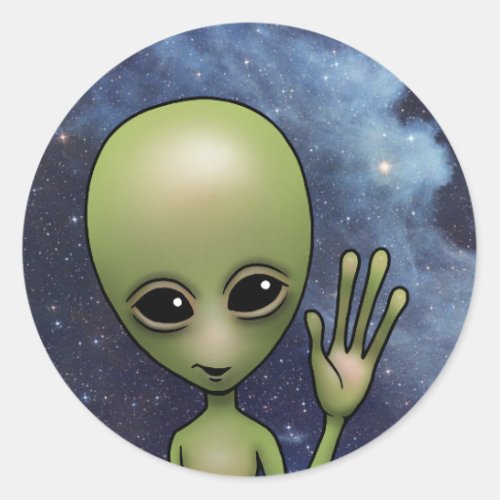 Little Green Man Space Alien Sci Fi Stars Galaxy Classic Round Sticker