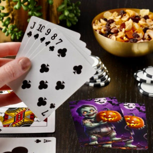 Little Green Monster & Pumpkin Friend Poker Cards