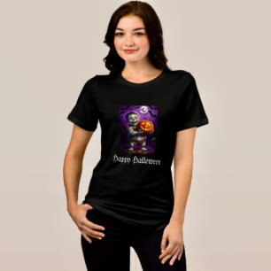 Little Green Monster & Pumpkin Friend Tri-Blend Shirt