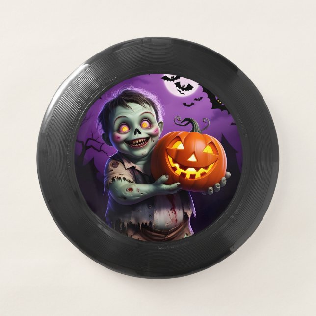 Little Green Monster & Pumpkin Friend Wham-O Frisbee (Front)