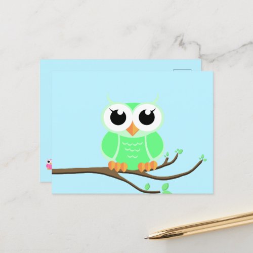 Little Green Owl _ Blank Postcard