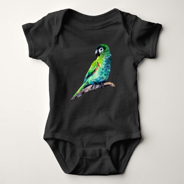 Little green parrot baby bodysuit (Front)